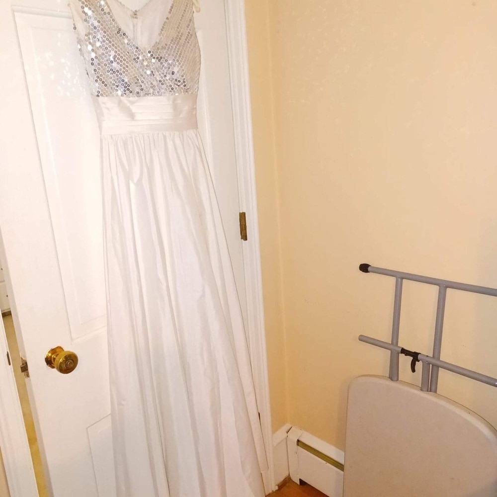 Alyce Designs white sequin topped prom dress size 8